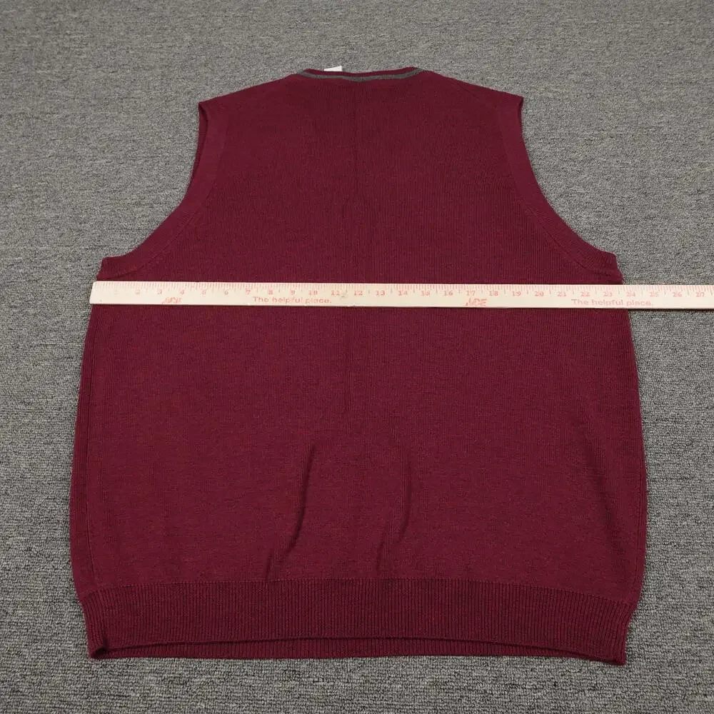 LL Bean Vest Mens LT Red 100% Merino Wool V Neck Sweater Knit Traveler Pullover
